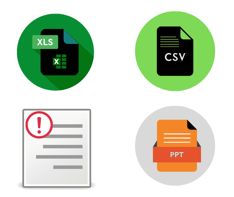 Included XLS, CSV, Report, and PPT documentation.
